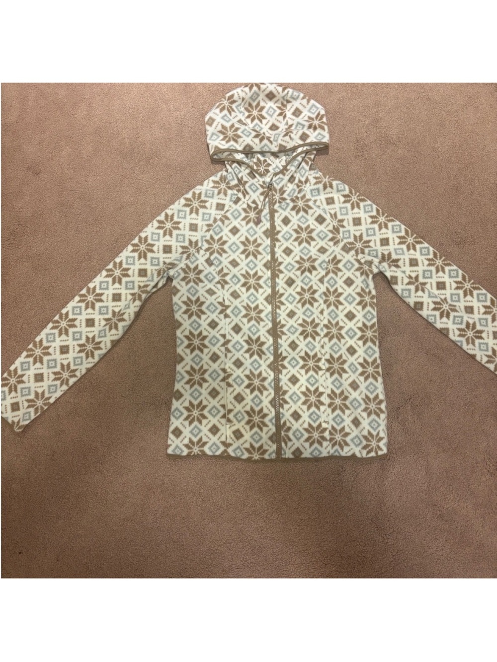 3 for $14 George Hooded Zip Jacket in Cream and Tan Diamond Print size xs
